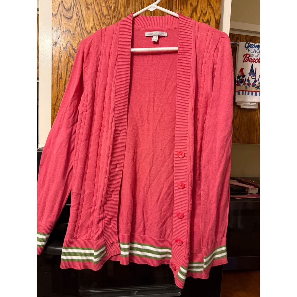 Old Navy Womens Pink Striped Hem Button Front V-Neck Cardigan Sweater XL FAL08